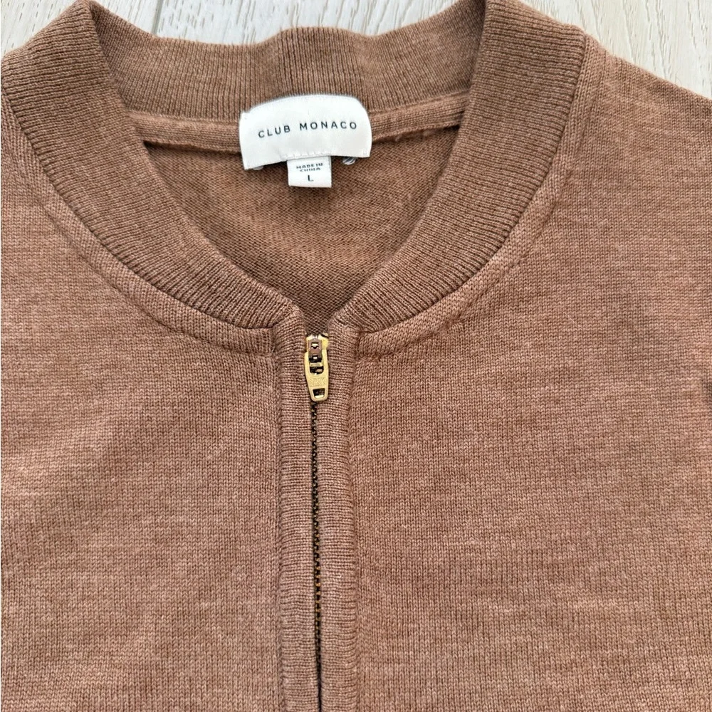 NEW Club Monaco Men’s 1/4 Zip Wool Sweater Brown Long Sleeve Soft Large